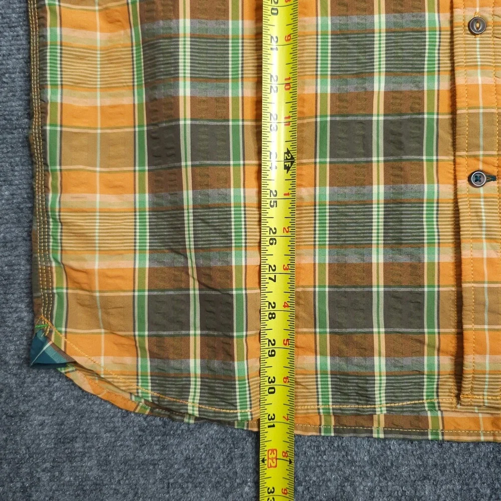 The North Face Plaid Button Up Shirt Mens XL Short Sleeve Orange Green Hiking